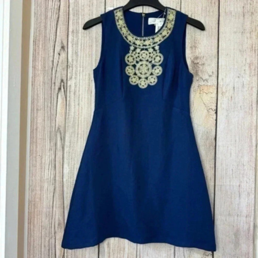 Julie Brown Womens Adam Navy Embellished with gold Sleeveless dress size 6